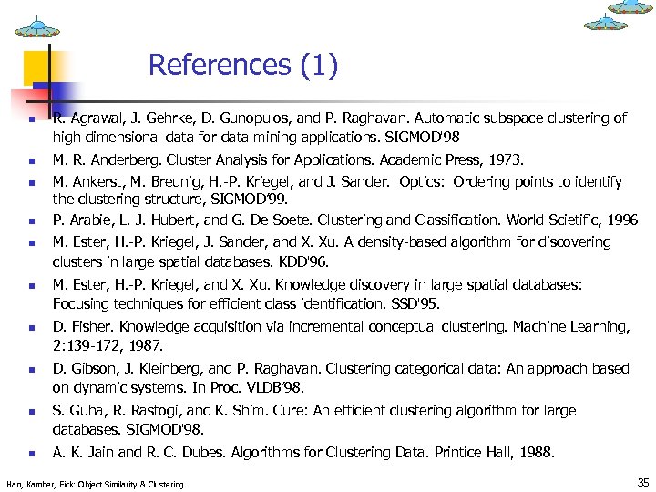 References (1) n n n n n R. Agrawal, J. Gehrke, D. Gunopulos, and