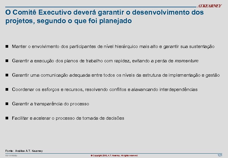 O Comitê Executivo deverá garantir o desenvolvimento dos projetos, segundo o que foi planejado