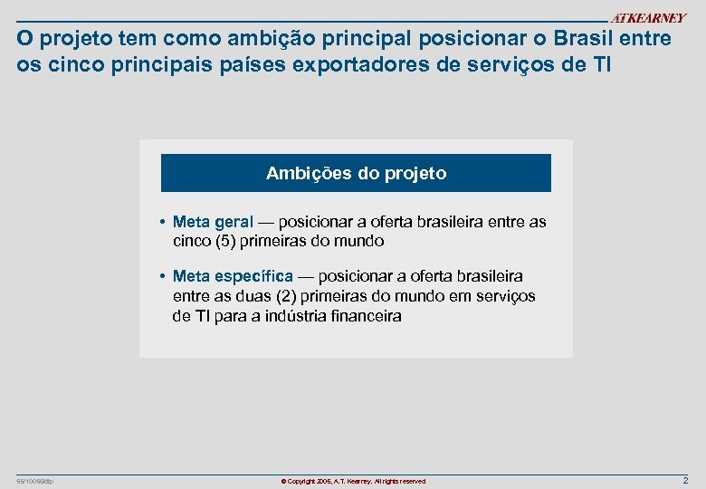 O projeto tem como ambição principal posicionar o Brasil entre os cinco principais países