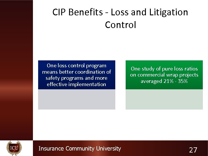 CIP Benefits - Loss and Litigation Control One loss control program means better coordination