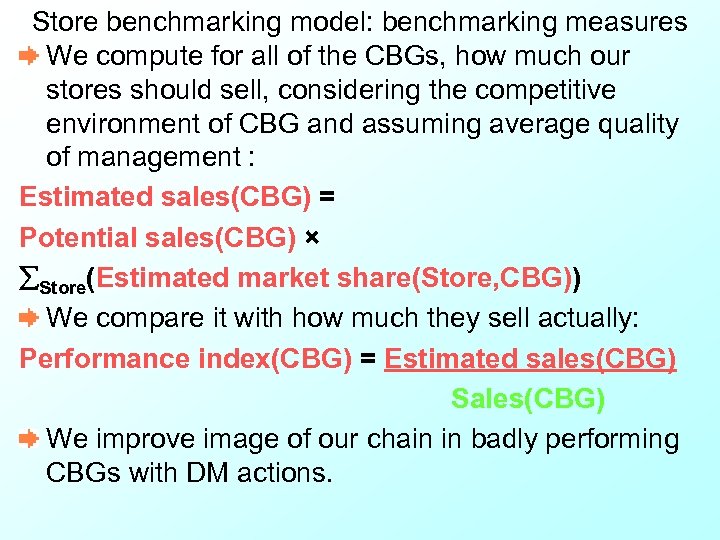 Store benchmarking model: benchmarking measures We compute for all of the CBGs, how much
