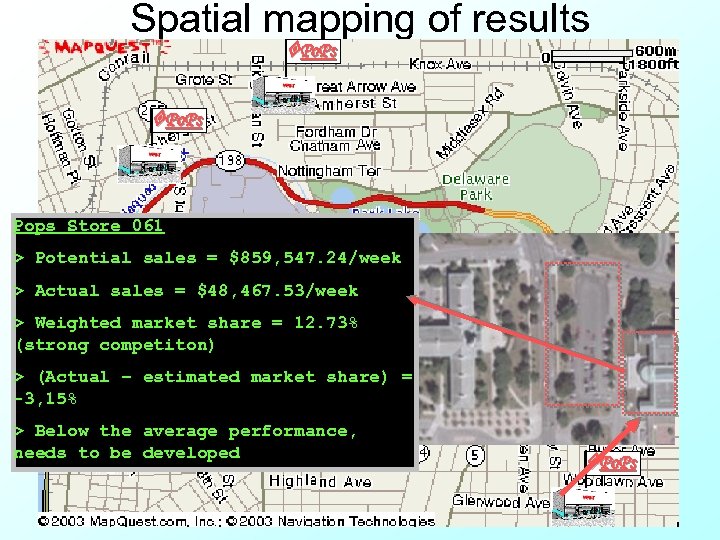Spatial mapping of results Po. Ps Pops Store 061 > Potential sales = $859,