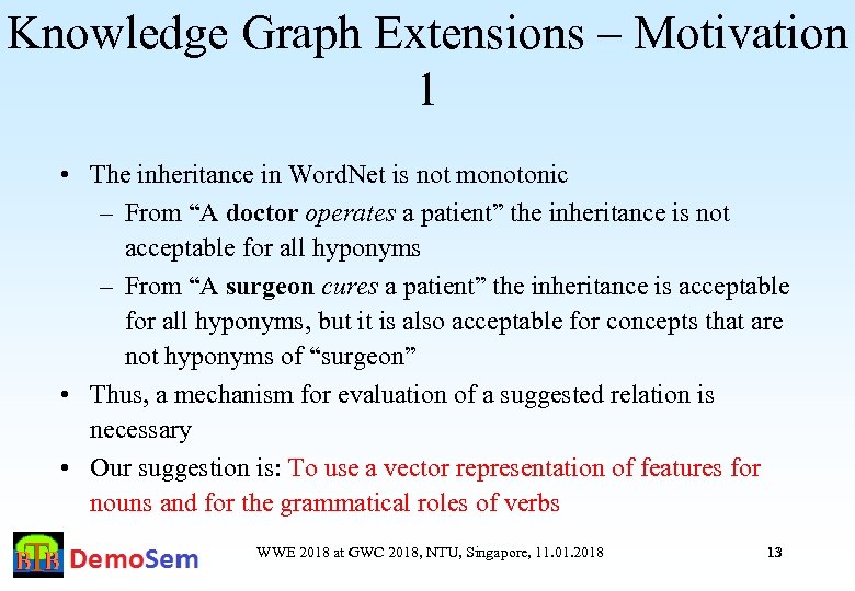 Knowledge Graph Extensions – Motivation 1 • The inheritance in Word. Net is not