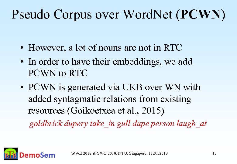 Pseudo Corpus over Word. Net (PCWN) • However, a lot of nouns are not