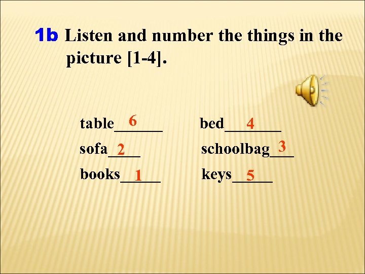 1 b Listen and number the things in the picture [1 -4]. 6 table______