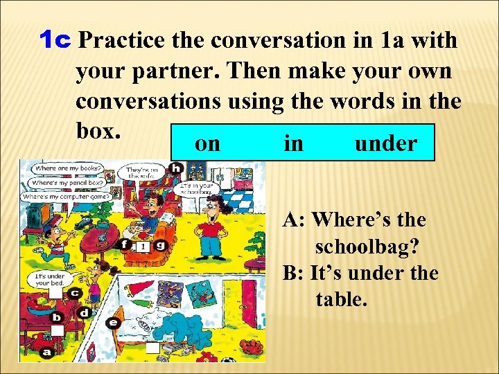 1 c Practice the conversation in 1 a with your partner. Then make your