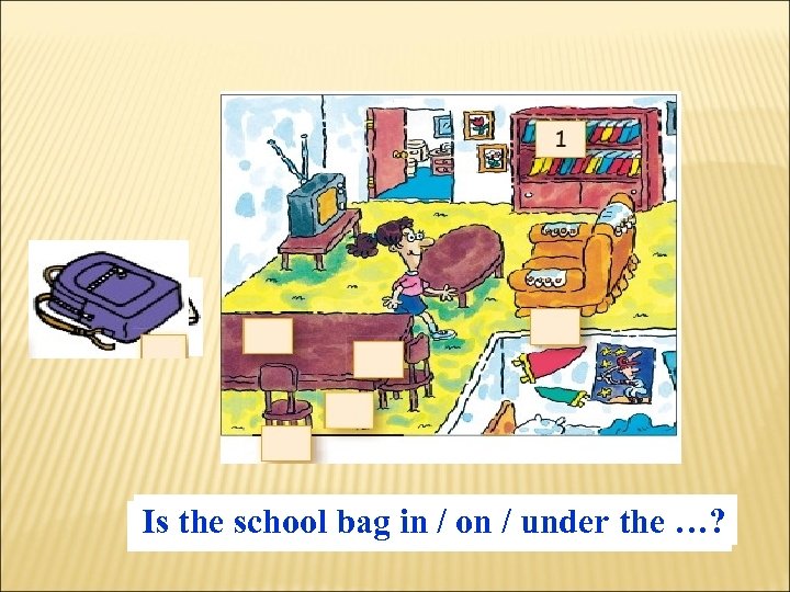 Is the school bag on / under …? …? Is the ruler in /
