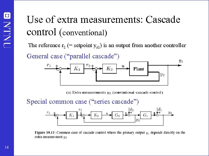 Use of extra measurements: Cascade control (conventional) The reference r 2 (= setpoint ys
