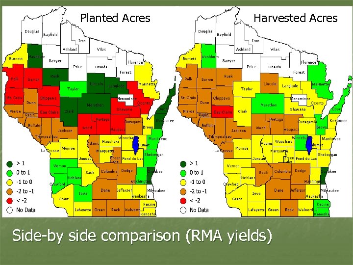 Planted Acres Harvested Acres Side-by side comparison (RMA yields) 