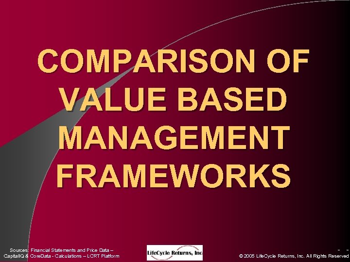 COMPARISON OF VALUE BASED MANAGEMENT FRAMEWORKS Sources: Financial Statements and Price Data – Capital.