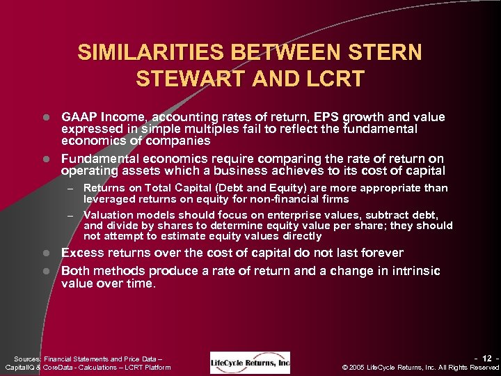 SIMILARITIES BETWEEN STERN STEWART AND LCRT GAAP Income, accounting rates of return, EPS growth
