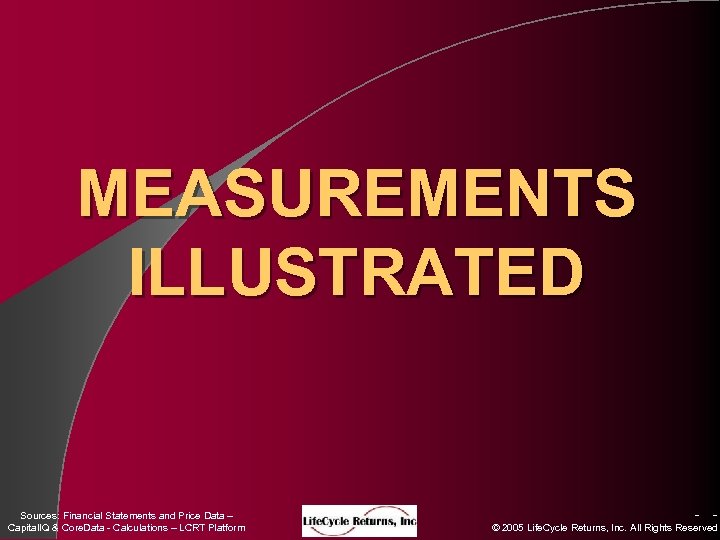 MEASUREMENTS ILLUSTRATED Sources: Financial Statements and Price Data – Capital. IQ & Core. Data
