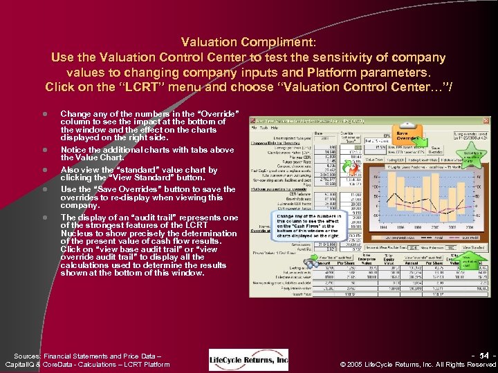 Valuation Compliment: Use the Valuation Control Center to test the sensitivity of company values
