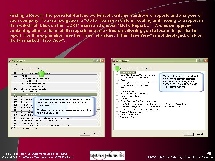 Finding a Report: The powerful Nucleus worksheet contains hundreds of reports and analyses of