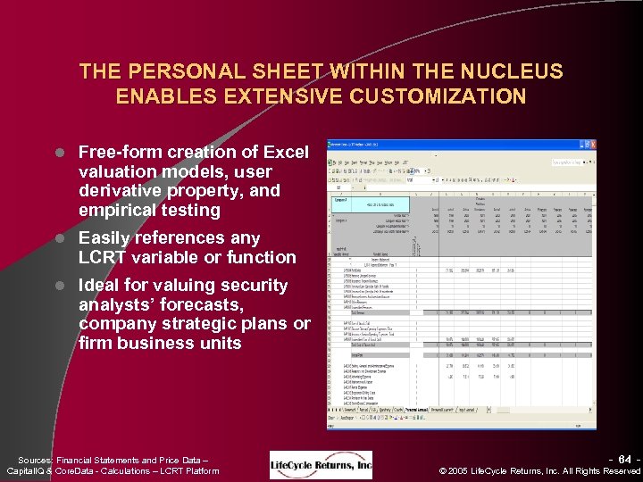 THE PERSONAL SHEET WITHIN THE NUCLEUS ENABLES EXTENSIVE CUSTOMIZATION l Free-form creation of Excel