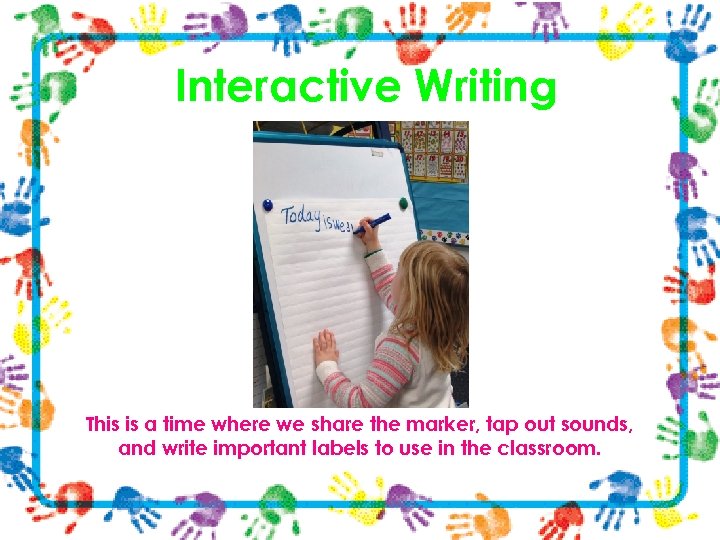 Interactive Writing This is a time where we share the marker, tap out sounds,