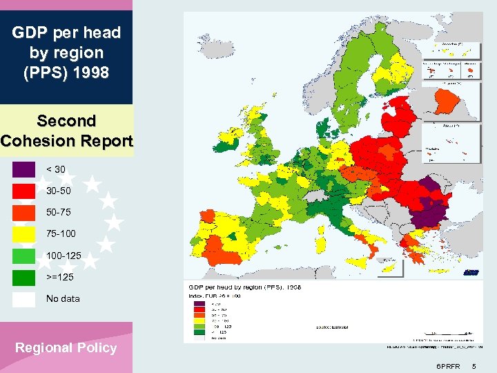 GDP per head by region (PPS) 1998 Second Cohesion Report < 30 30 50