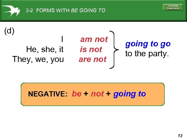 3 -2 FORMS WITH BE GOING TO (d) I He, she, it They, we,