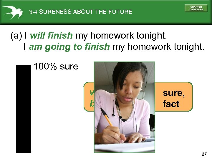 3 -4 SURENESS ABOUT THE FUTURE (a) I will finish my homework tonight. I