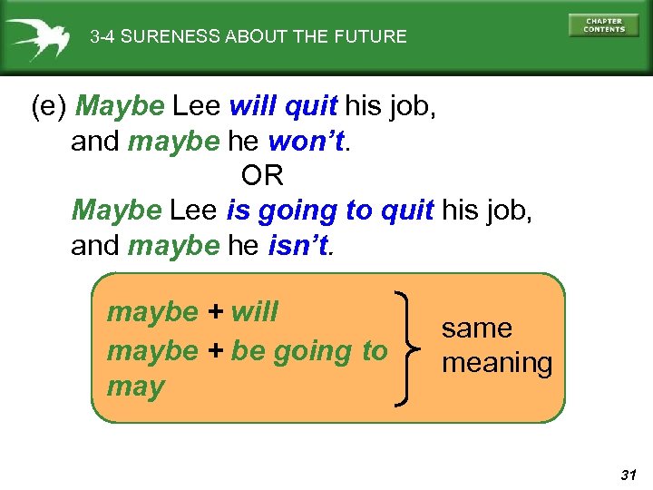3 -4 SURENESS ABOUT THE FUTURE (e) Maybe Lee will quit his job, and