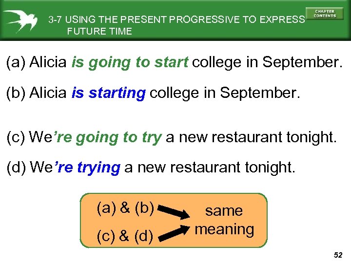 3 -7 USING THE PRESENT PROGRESSIVE TO EXPRESS FUTURE TIME (a) Alicia is going