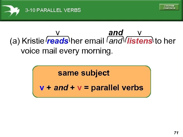 3 -10 PARALLEL VERBS v and v (a) Kristie reads her email and listens
