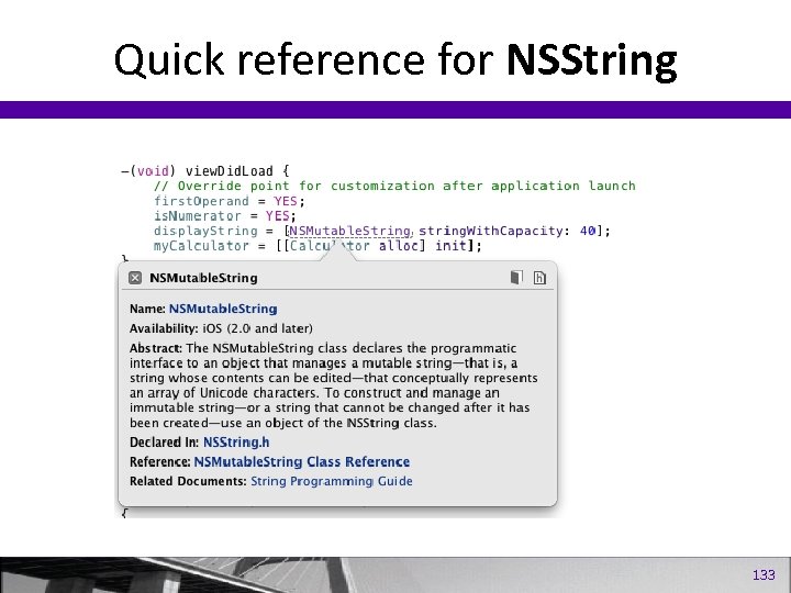 Quick reference for NSString 133 
