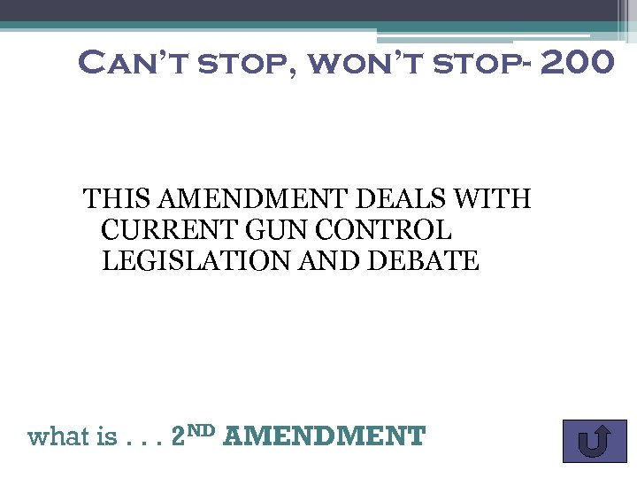 Can’t stop, won’t stop- 200 THIS AMENDMENT DEALS WITH CURRENT GUN CONTROL LEGISLATION AND