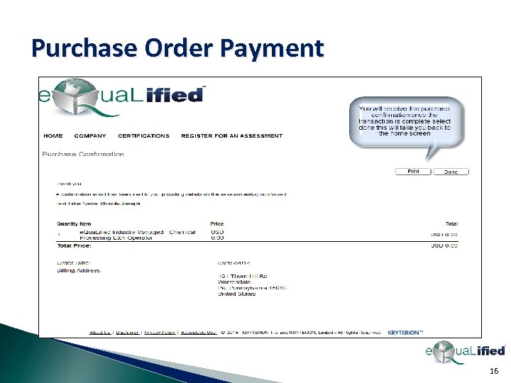 Purchase Order Payment 16 