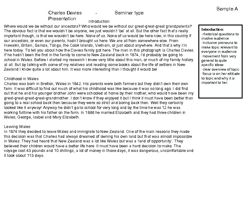 Charles Davies Presentation - Seminar type Introduction Where would we be without our ancestors?