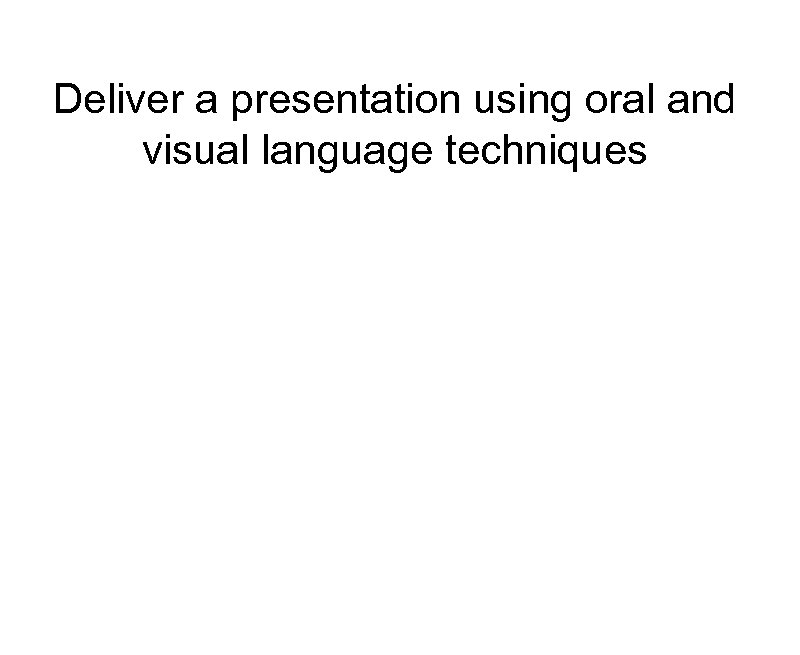 Deliver a presentation using oral and visual language techniques 