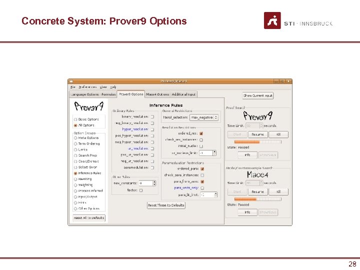 Concrete System: Prover 9 Options 28 