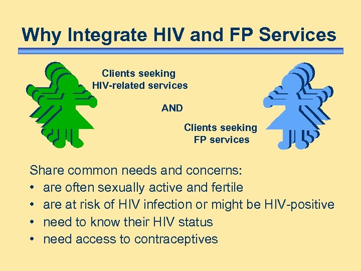 Why Integrate HIV and FP Services Clients seeking HIV-related services AND Clients seeking FP