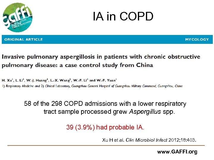 IA in COPD 58 of the 298 COPD admissions with a lower respiratory tract