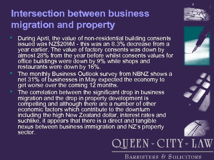 Intersection between business migration and property • • • During April, the value of