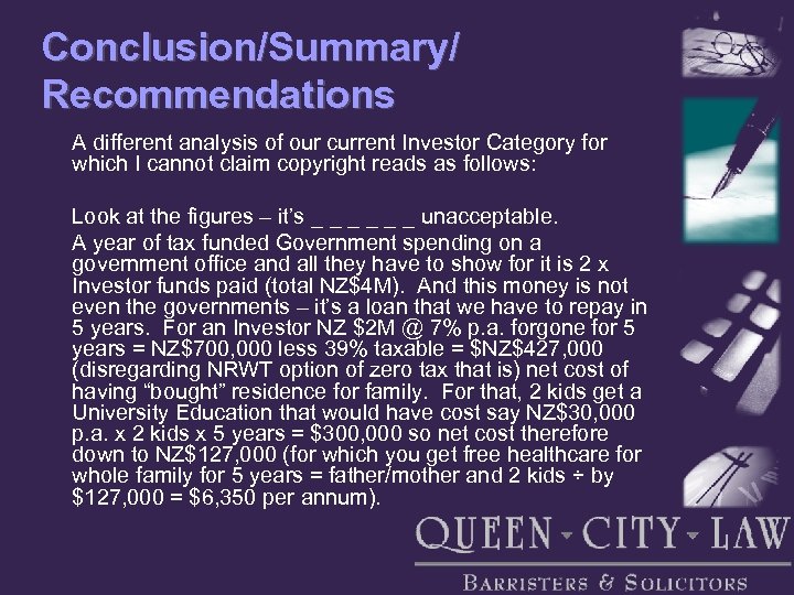 Conclusion/Summary/ Recommendations A different analysis of our current Investor Category for which I cannot