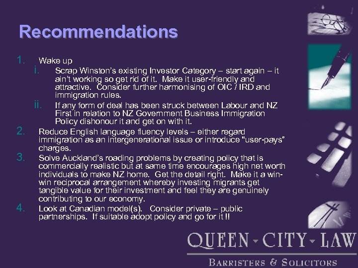 Recommendations 1. 2. 3. 4. Wake up i. Scrap Winston’s existing Investor Category –