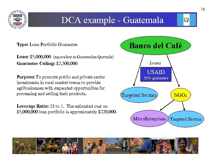 16 DCA example - Guatemala Type: Loan Portfolio Guarantee Loan: $5, 000 (equivalent in