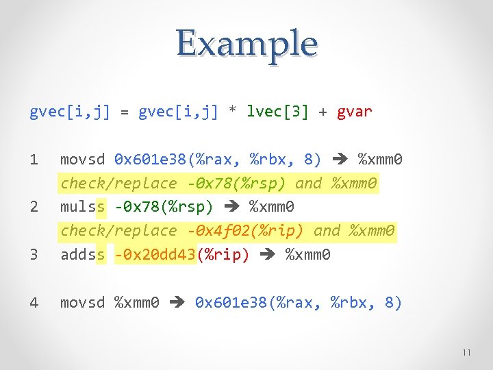 Example gvec[i, j] = gvec[i, j] * lvec[3] + gvar 1 3 movsd 0