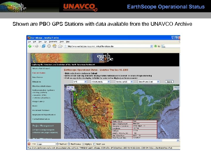 Earth. Scope Operational Status Shown are PBO GPS Stations with data available from the
