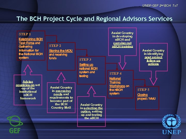 UNEP-GEF 2 nd BCH To. T The BCH Project Cycle and Regional Advisors Services