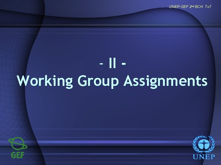 UNEP-GEF 2 nd BCH To. T - II Working Group Assignments 