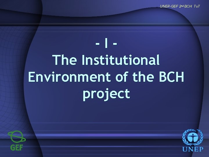 UNEP-GEF 2 nd BCH To. T -IThe Institutional Environment of the BCH project 