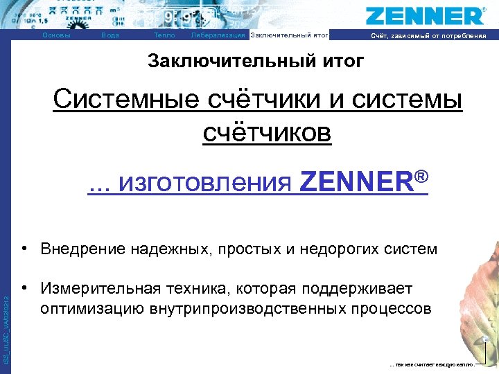 Основы Вода Тепло Либерализация Заключительный итог Счёт, зависимый от потребления Заключительный итог Системные счётчики
