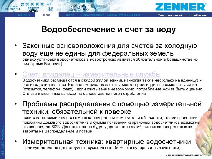 Основы Вода Тепло Либерализация Заключительный итог Счёт, зависимый от потребления Водообеспечение и счет за