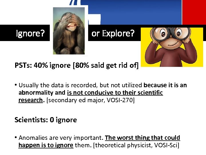 Ignore? or Explore? PSTs: 40% ignore [80% said get rid of] • Usually the
