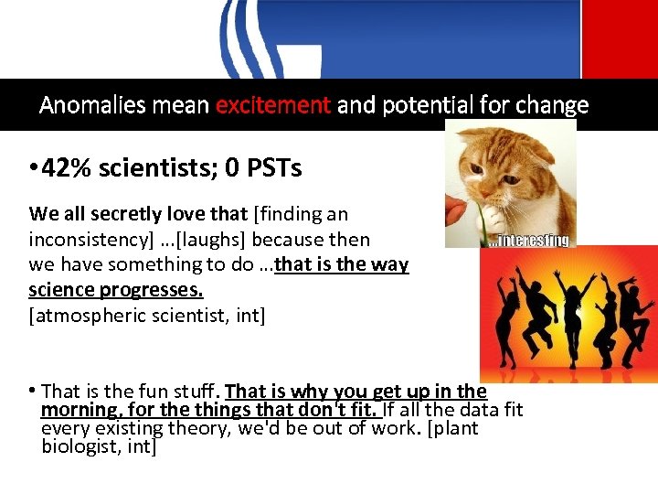 Anomalies mean excitement and potential for change • 42% scientists; 0 PSTs We all