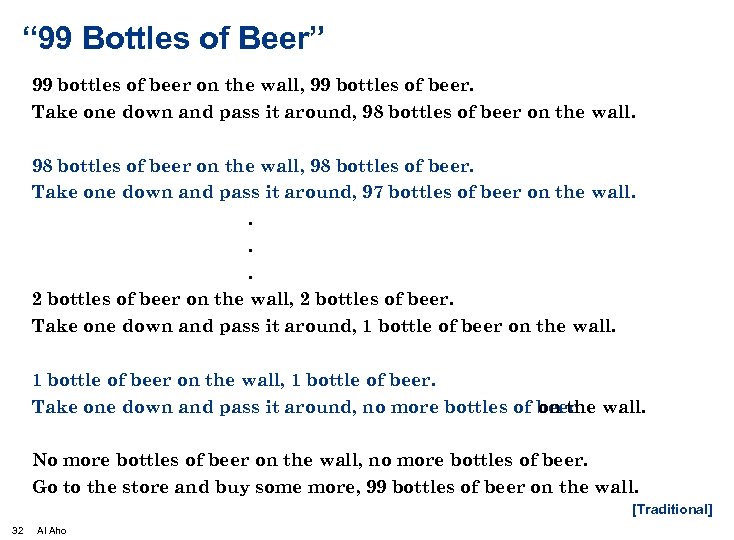 “ 99 Bottles of Beer” 99 bottles of beer on the wall, 99 bottles