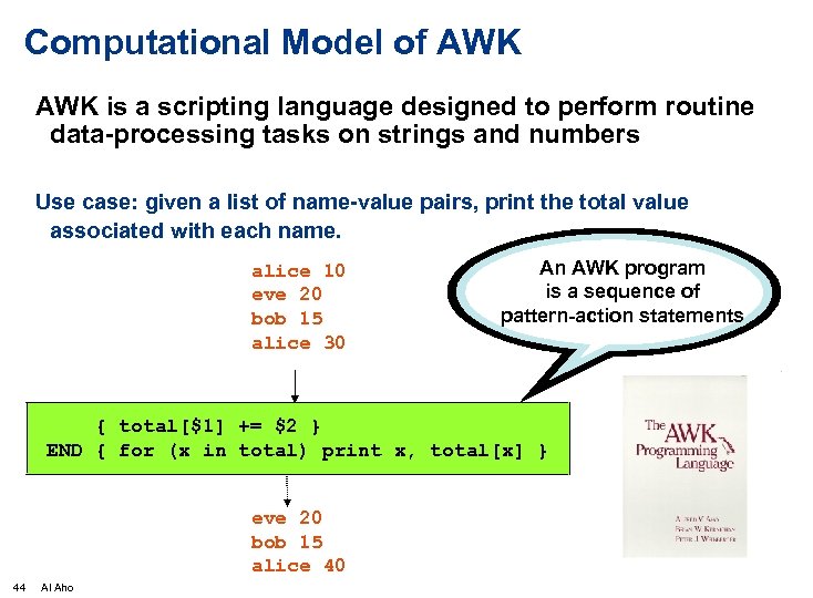 Computational Model of AWK is a scripting language designed to perform routine data-processing tasks