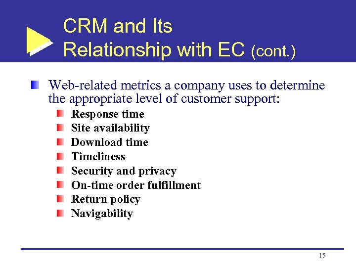CRM and Its Relationship with EC (cont. ) Web-related metrics a company uses to
